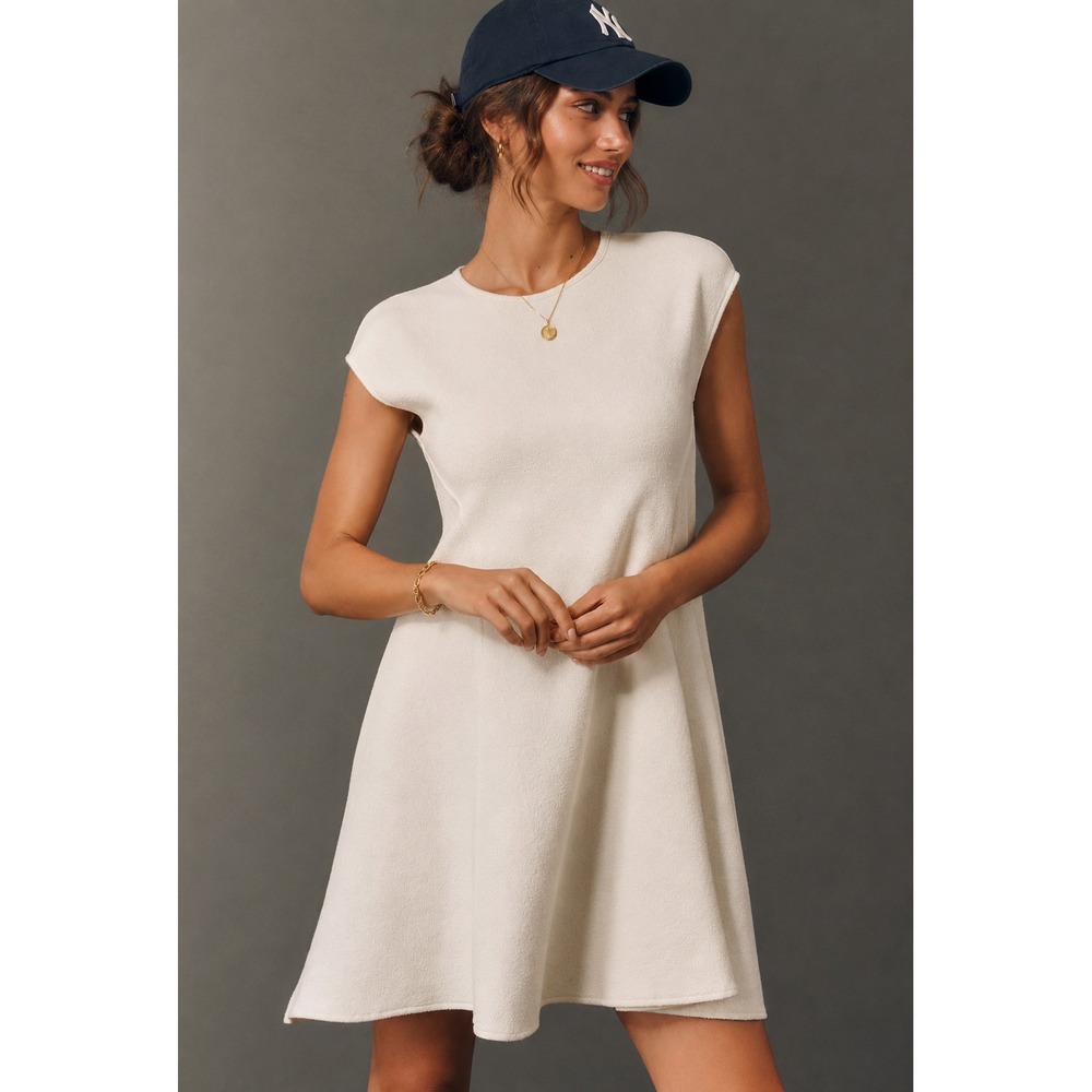 ANTHROPOLOGIE DAILY PRACTICE Women's SMALL New Mini Dress Textured Cap Sleeve